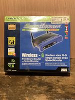 Front view of sealed Linksys WRT54GS Wireless-G router box
