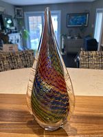 Full view of teardrop art glass sculpture front profile