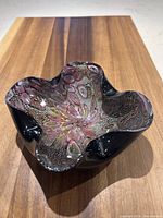 Top view of ruffled Murano glass bowl showing interior pattern