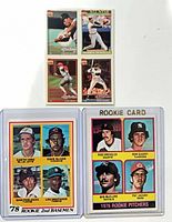 Six baseball cards laid out showing fronts