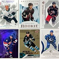 All six numbered hockey cards laid out, front view
