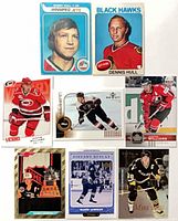 Group shot of all eight hockey cards laid out