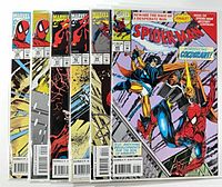 All six bagged Spider-Man issues side by side showing spines and #49 cover