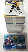 Tall stack of Series 1 cards with Freestyles Nathan MacKinnon insert on front