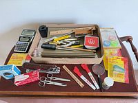 Full lot overview on table showing all office supplies