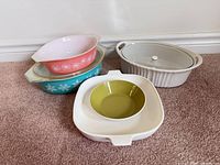 Group shot of all five dishes showing patterns and colors