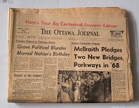 Front page of The Ottawa Journal Centennial Souvenir Edition newspaper showing headline and aged paper edges.