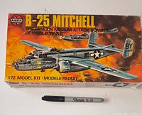 Front of sealed Airfix B-25 Mitchell model kit box with marker for scale