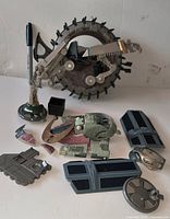 Group shot of wheel bike ring, TIE wings, Slave I cockpit, maroon panels and accessories