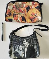 Both handbags side by side to show designs and relative sizes; marker for scale