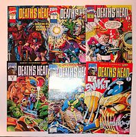 Front covers of all six Death’s Head comics laid out in two rows