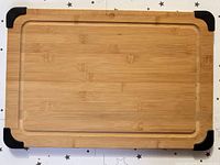Top view of full bamboo cutting board showing overall design