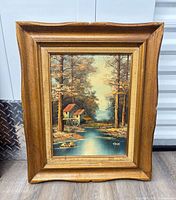 Framed oil landscape painting full view