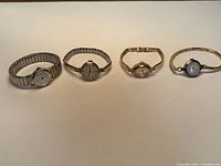 Group view of four vintage women’s mechanical wristwatches