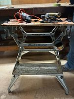 Front view of Workmate bench with two drills on top