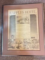 Full view of framed Raffles Hotel advertising print showing frame, mat and overall condition