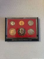 Front view of six-coin 1982 U.S. Mint proof set in plastic case