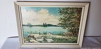 Frontal view of framed oil painting showing full composition