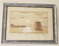 Full view of framed watercolor showing scene and frame