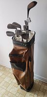 Clubs stored in leather bag showing overall lot