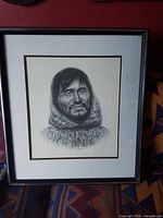 Framed Inuit portrait lithograph full view