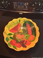 Top view of entire hand-painted ceramic fruit bowl