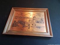 Front view of framed copper etching showing full artwork and frame