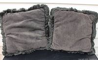 Front view of both charcoal chenille fringe pillows