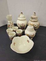 Group shot of all nine porcelain pieces