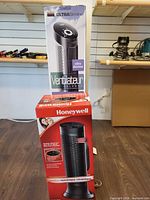 Seville Classics fan box and Honeywell heater box stacked
