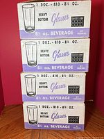 Stack of four Federal cartons marked Heavy Bottom Glasses 8½ oz Beverage