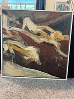 Front view of framed abstract acrylic and mixed media painting