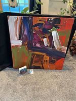 Full view of 36 x 36 in painting with mini panel placed in front for scale