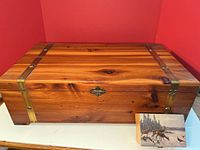 Cedar chest closed with deer block visible