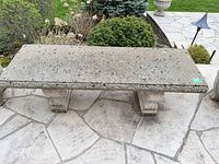 full top view of concrete garden bench on patio