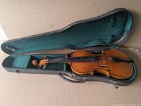 Violin in open hard case, full view