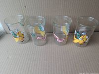 Four Bick's Relish promotional tumblers front view