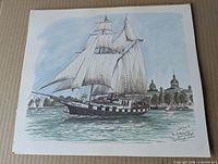 Print of tall ship Black Jack sailing before Kingston skyline
