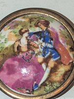Top view showing full enamel courting scene and brass rim