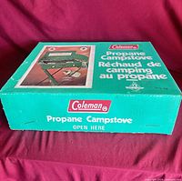 Top of sealed retail box displaying Coleman Propane Campstove branding