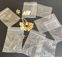 Group shot of all items in clear bags on black background