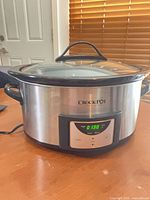 Full view of stainless Crock-Pot with lid and powered display
