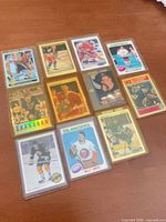 Group shot of all hockey cards in sleeves