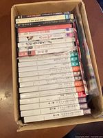 Box containing stack of thin DVD cases with Japanese titles