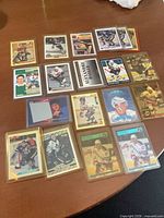 Overview of all sleeved hockey cards laid out
