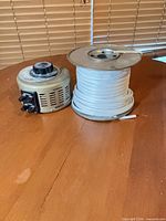 Front view of autotransformer and cable spool side by side