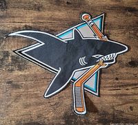 Full view of embroidered San Jose Sharks patch