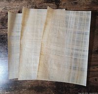 Three papyrus sheets laid out showing size and texture