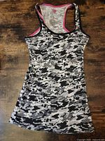 Front view of camouflage racerback tank top