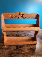 Full view of wooden two-tier spice rack front